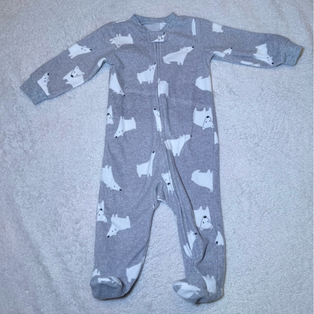 Carter's Gray Polar Bear Fleece Footed One-Piece